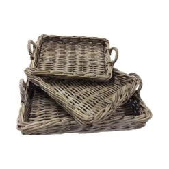 Serveermanden In Riet - Dienbladen - Set Van 3 Stuks