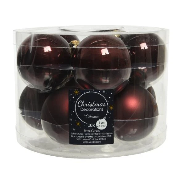 Kerstballen Glas Ø 6 Cm - Mahonie - Set Van 10 Stuks 3 Kerstballen Glas Ø 6 Cm - Mahonie - Set Van 10 Stuks