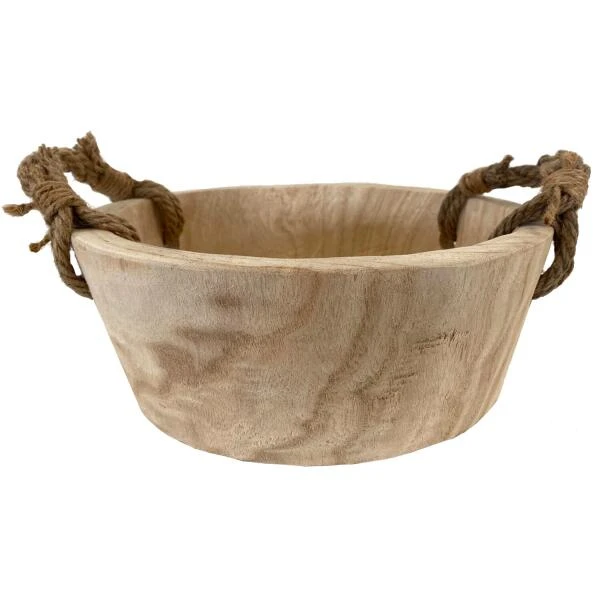 Bowl In Hout Met Jute Handgrepen - Ø 29 × 10 Cm 4 Bowl In Hout Met Jute Handgrepen - Ø 29 × 10 Cm - Afbeelding 2