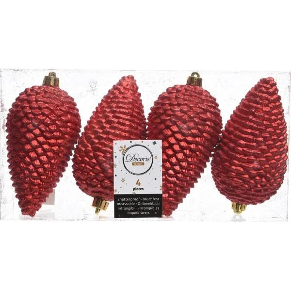 Dennenappels 12 Cm - Kerstrood - Set Van 4 Stuks 4 Dennenappels 12 Cm - Kerstrood - Set Van 4 Stuks - Afbeelding 2